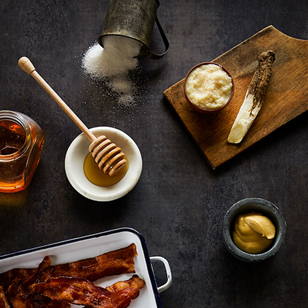 Horseradish Bacon Mustard ingredients on table