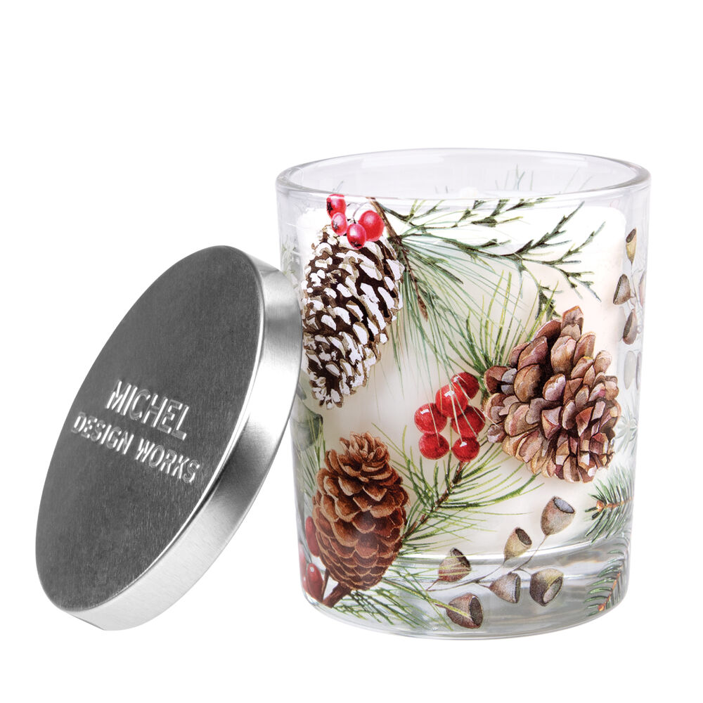 White Spruce Decorative Glass Candle