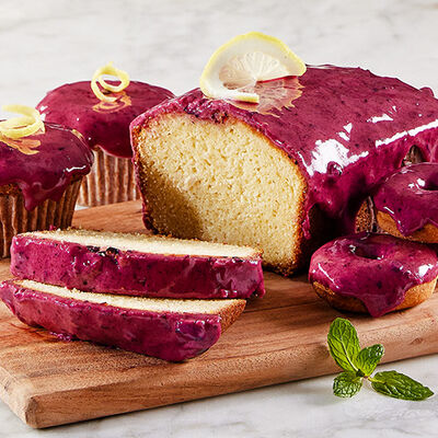 Blueberry Lemon Pound Cake with Blueberry Lemon Shrub Glaze