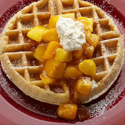 Pecan Waffles with Peach Amaretto Jam