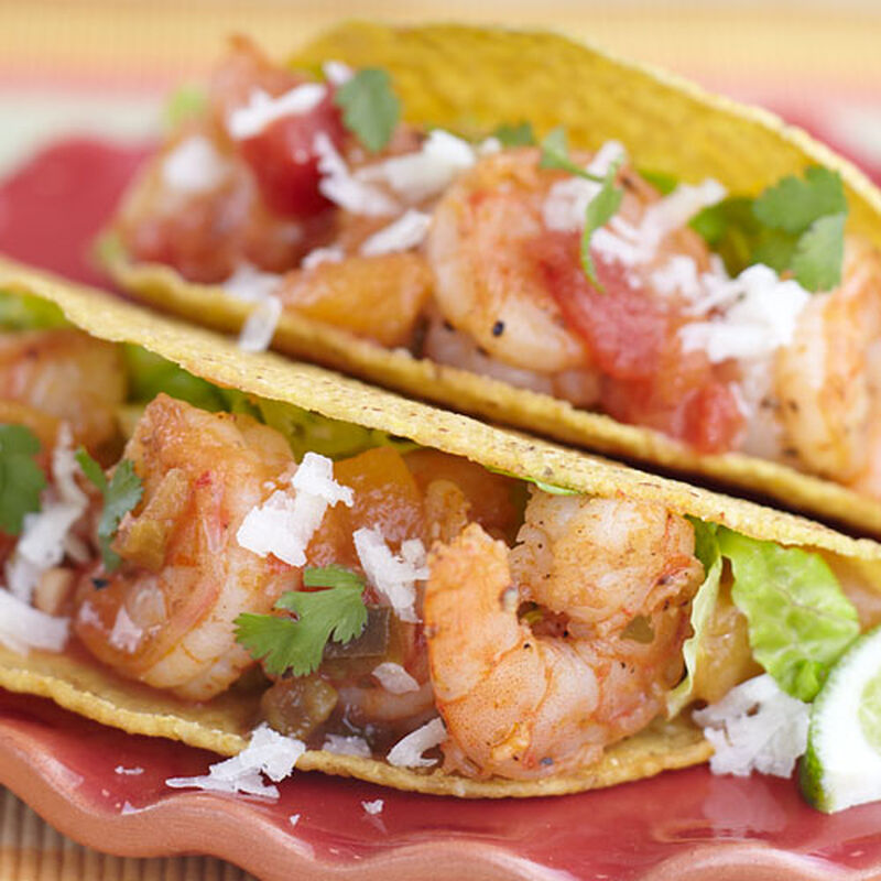Peach Salsa Shrimp Tacos