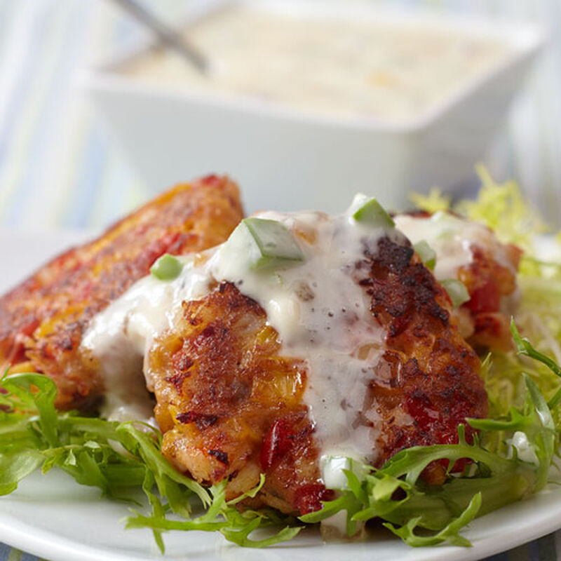 Lobster Cakes with Lemon Pear Tartar Sauce